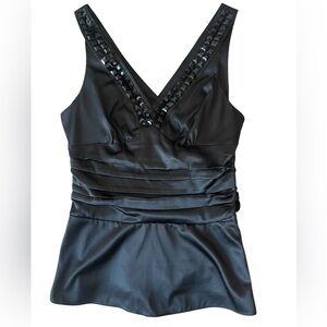 The Limited Black Satin Top - Vintage SKY-top Crossover with Gems